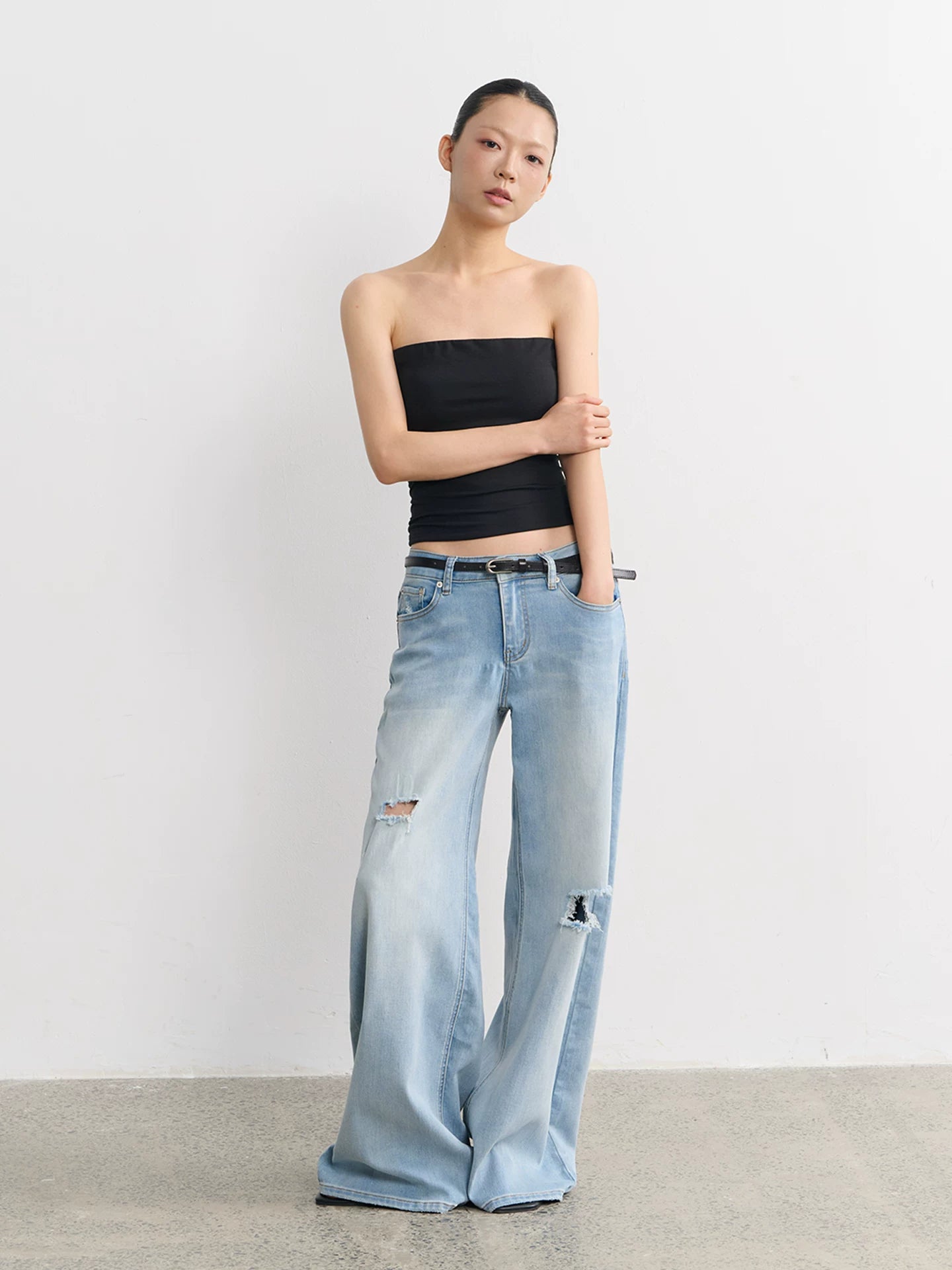 LINY LIBERTY Loose Ripped Wide-leg Jeans