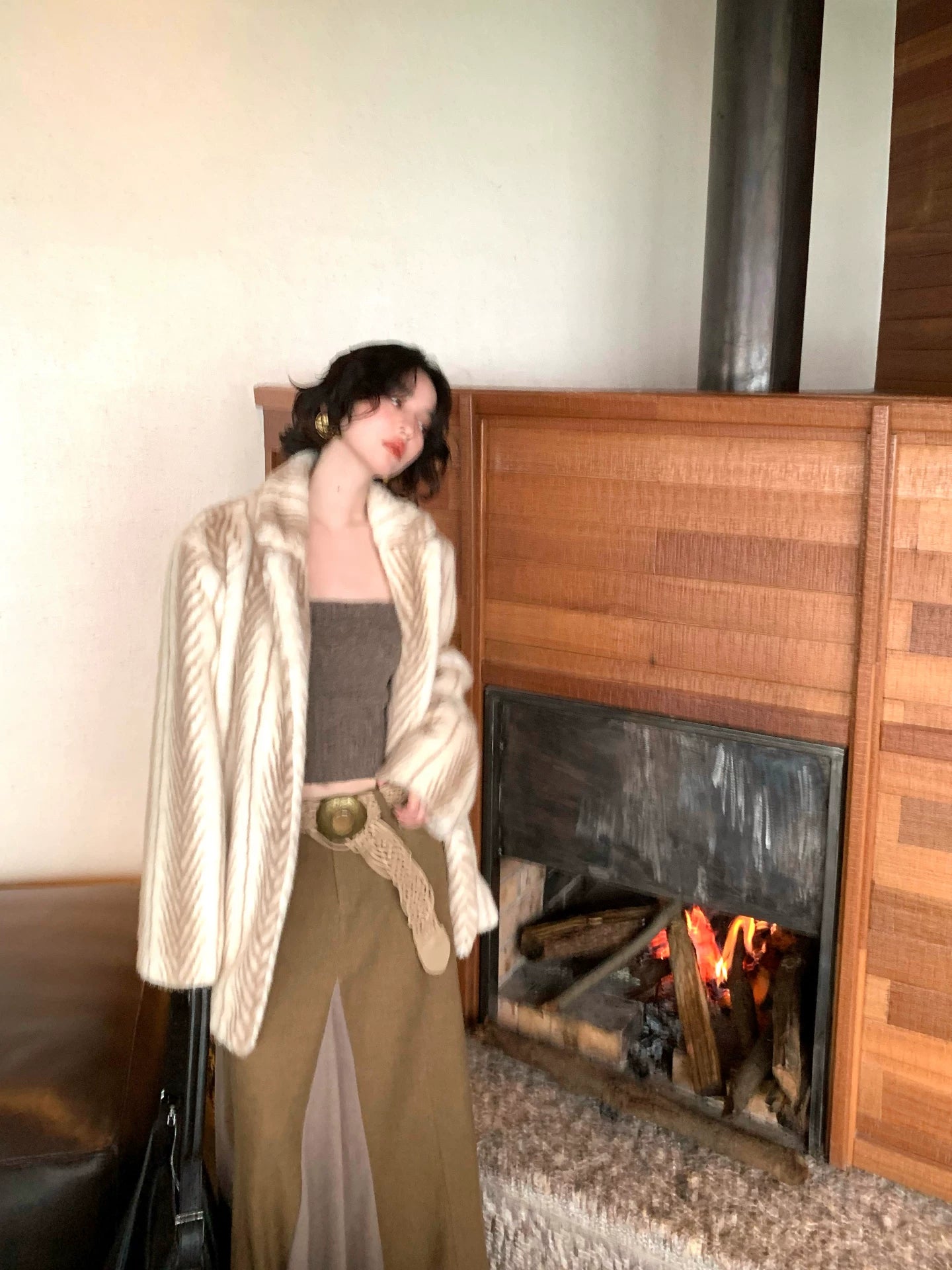 KELIFAN Hong Kong Style Retro Fur Jacket