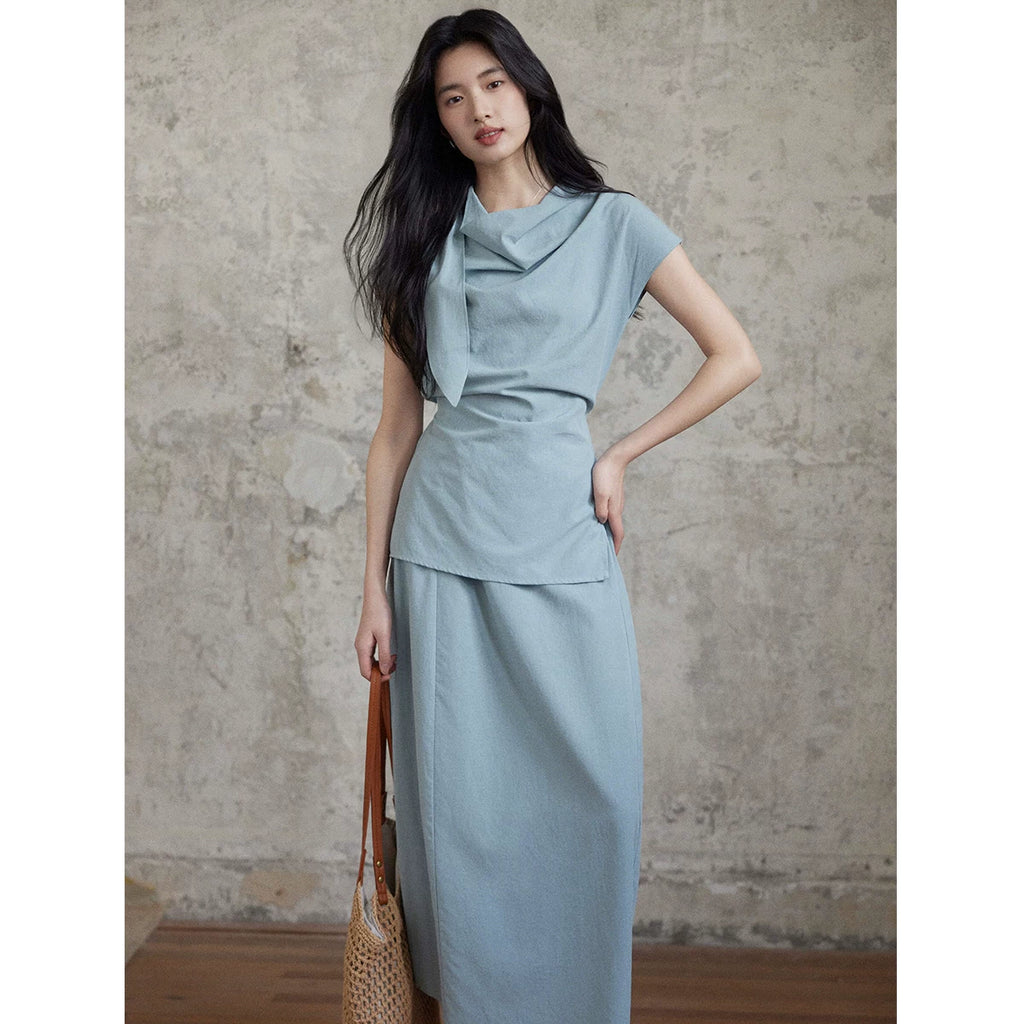TYANG Casual Swinging Collar Shirt Skirt Set
