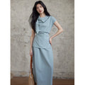 TYANG Casual Swinging Collar Shirt Skirt Set