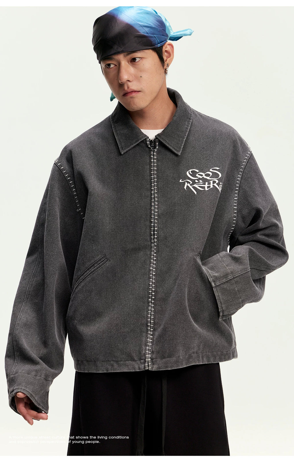 CoosRetro Vintage One-Word Embroidered Craft Shirt Jacket