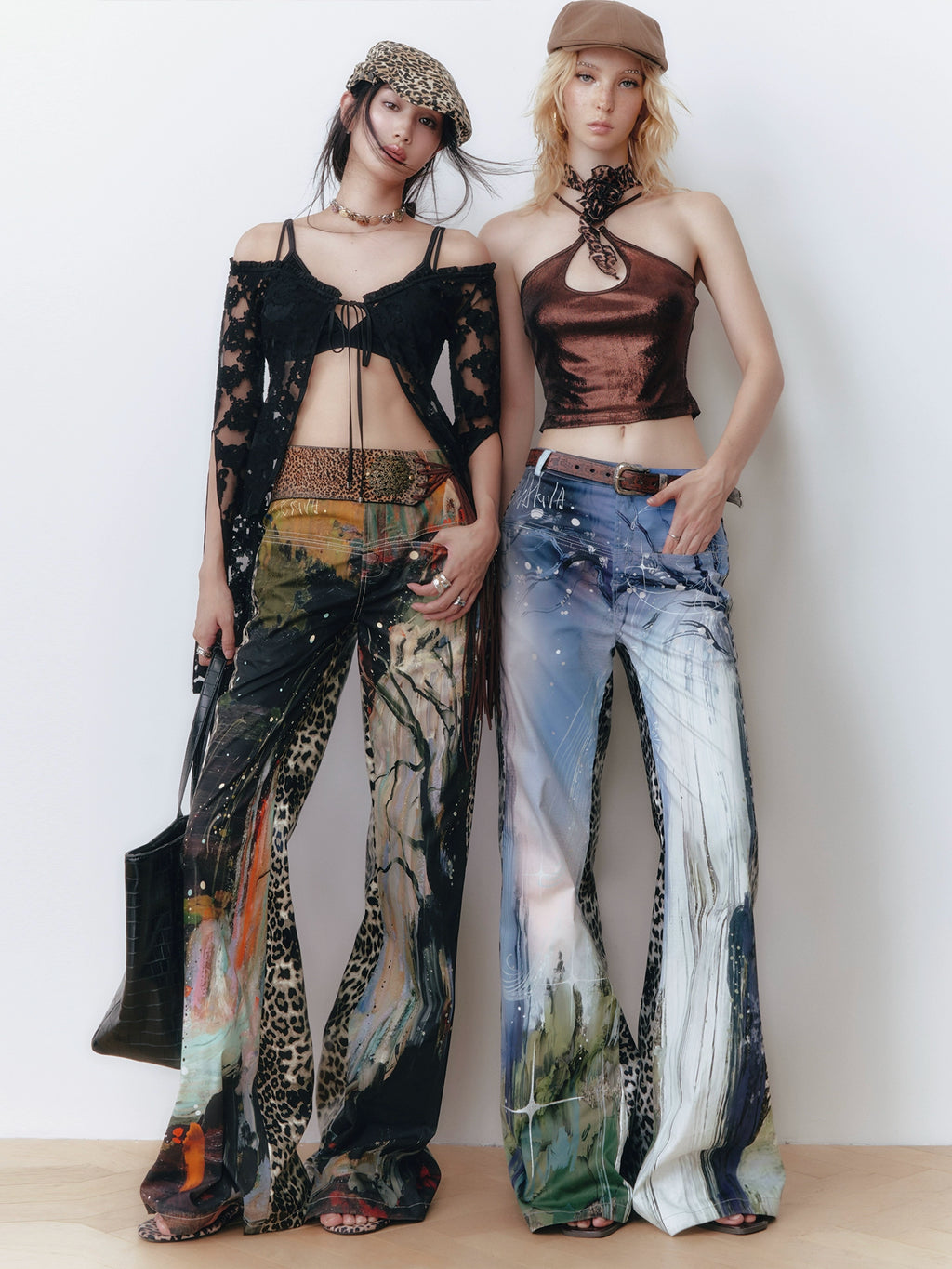 OfAkiva Waterfall Oil Painting Landscape Leopard Casual Jeans