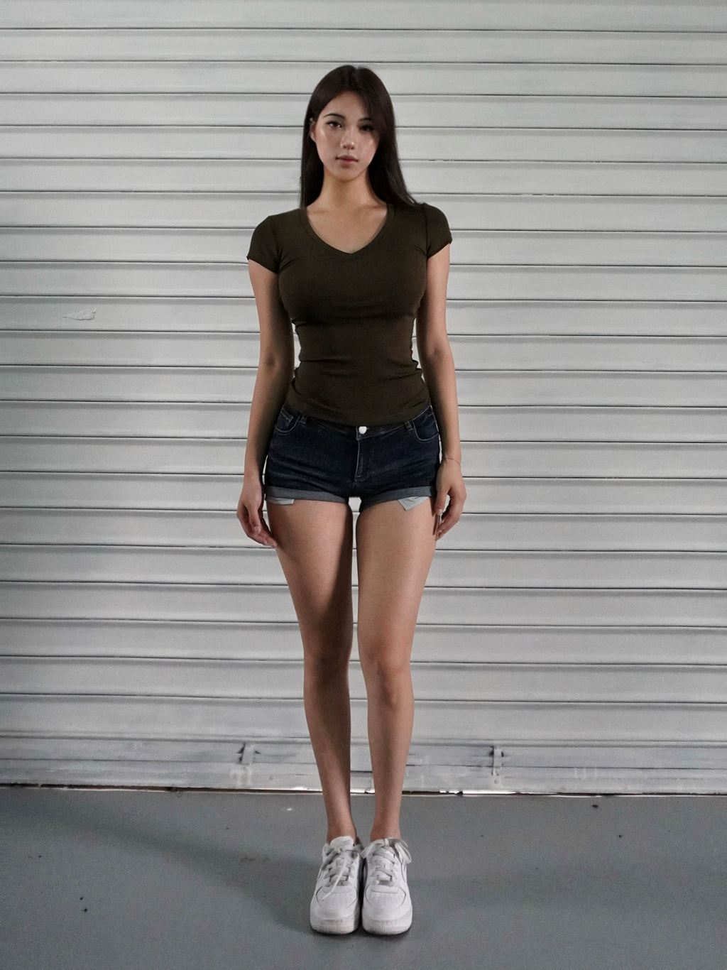 Jim Kennet Low Waist Hip-Wrapped Curled Denim Shorts