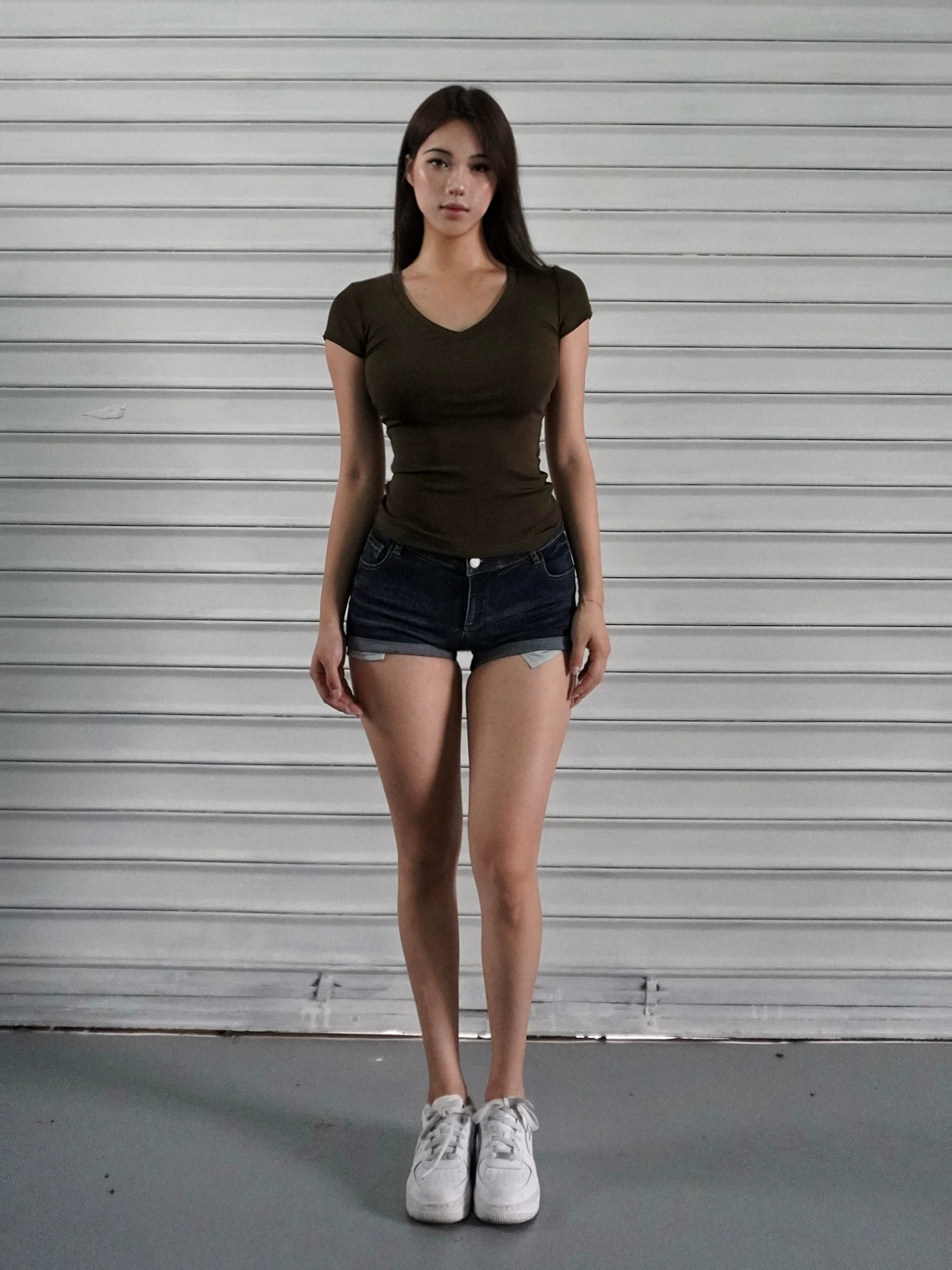 Jim Kennet Low Waist Hip-Wrapped Curled Denim Shorts