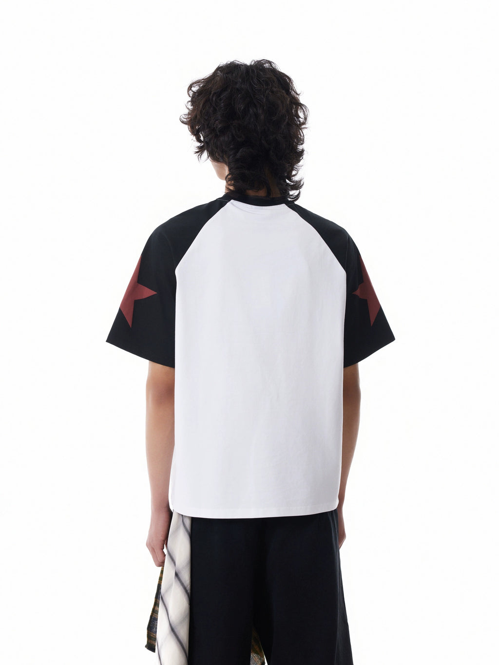 BTSG Red Star Slogan Splicing Rough Sleeve Tee
