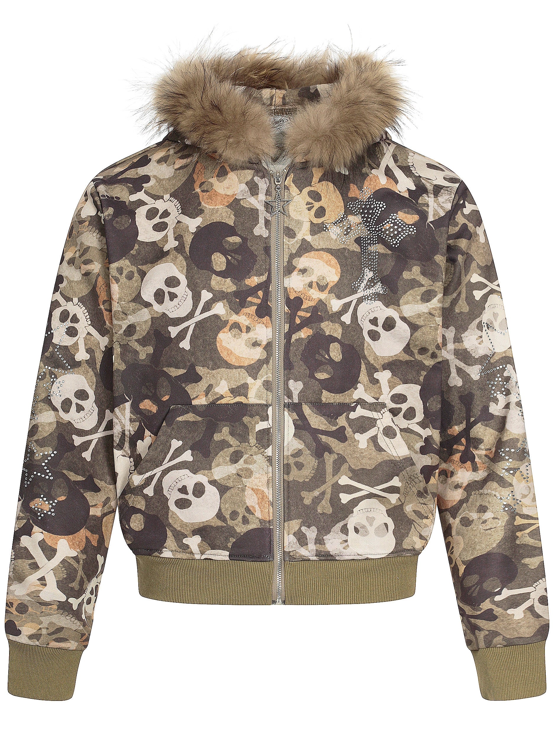BANGU Vintage Camouflage Fur Collar Jacket Cotton