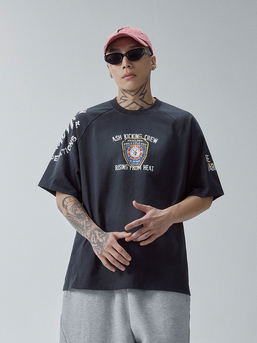 F2CE Gradual Change Retro Shoulder Sleeve Print Tee