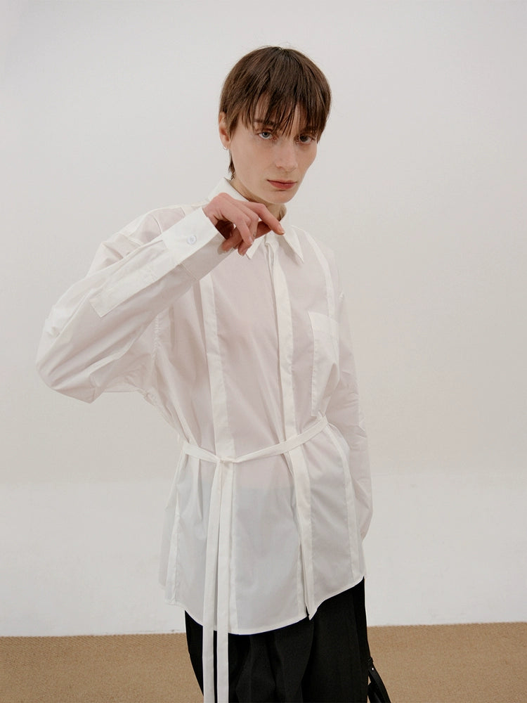COLN Belt Simple Temperament Long-sleeved Shirt