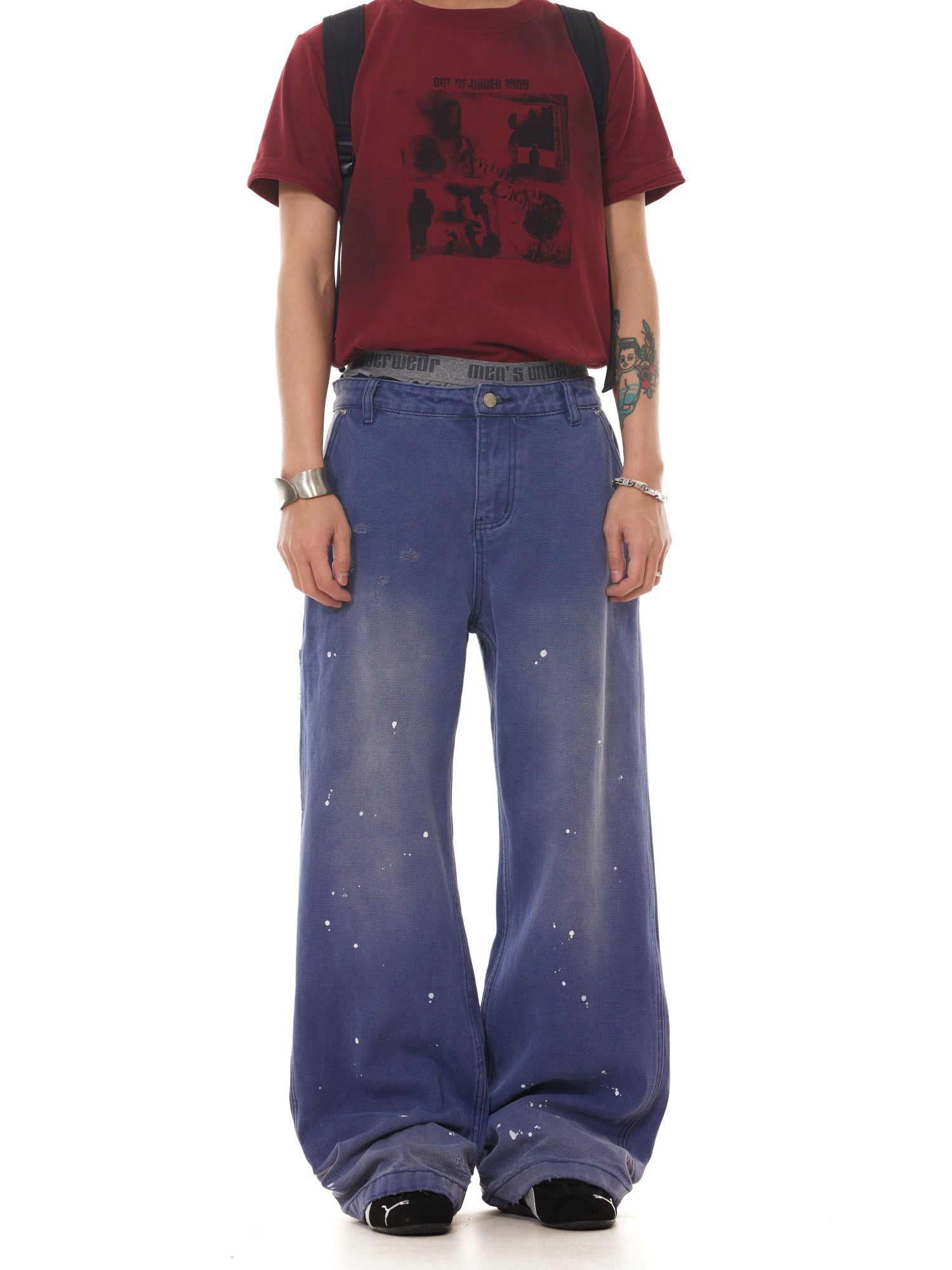 BTSG washed old ink splashing worn vintage legal blue Pants