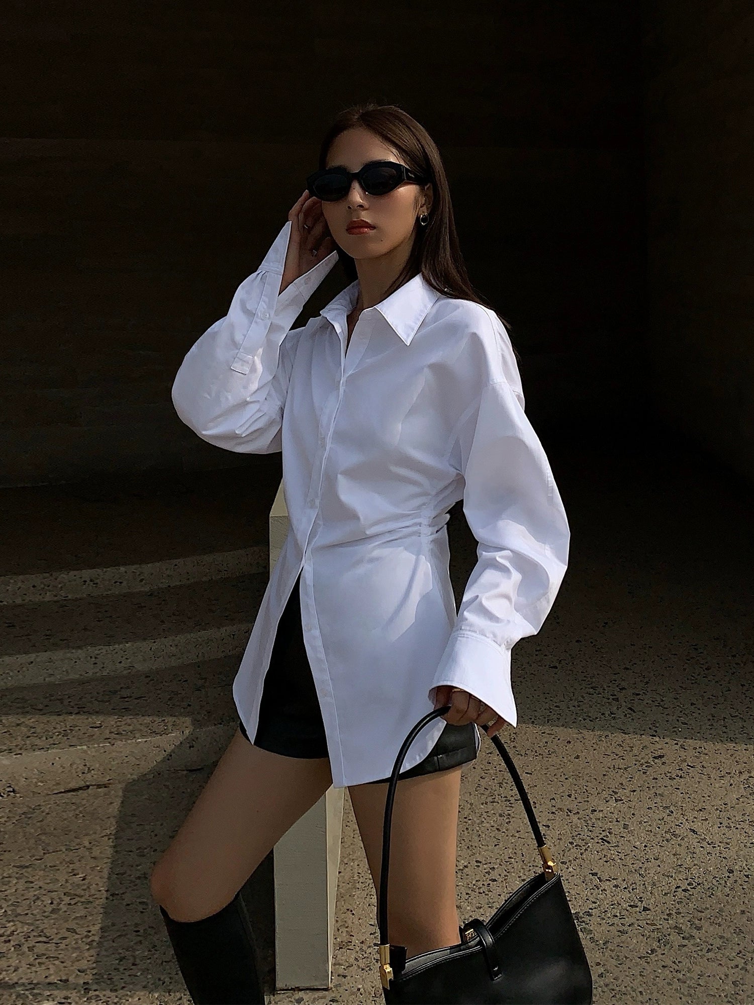 NEVA HU Waist Slim-fitting Long-sleeved Shirt