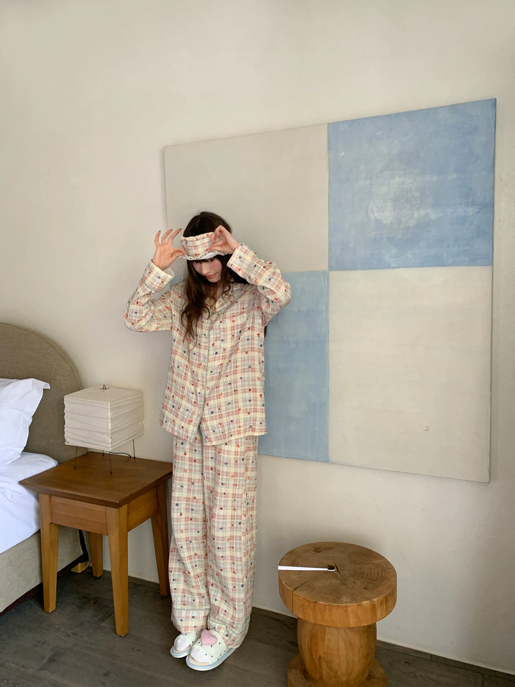 KANO Cuban Collar Print Casual Pajama Set