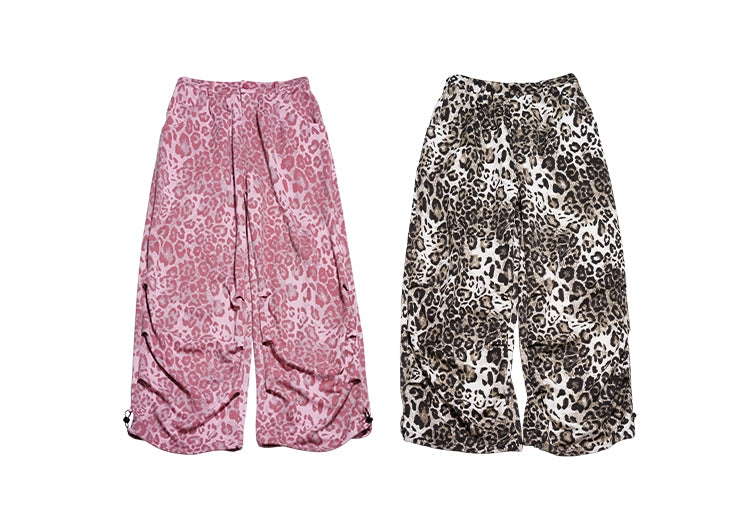 STILLYOU Vintage Rock Leopard Print Straight-pleated Slacks