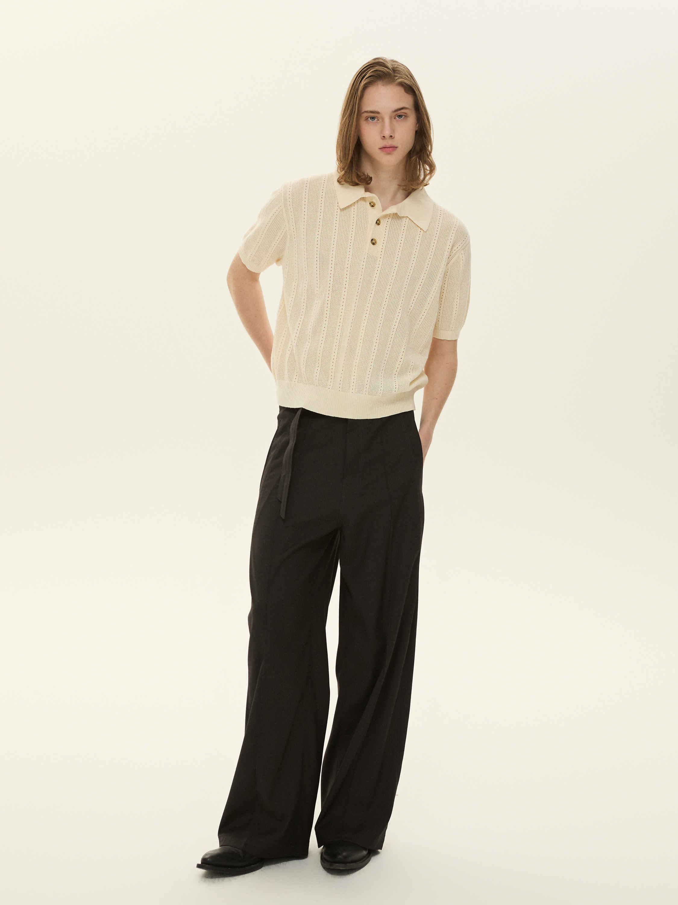Set for life retro jacquard texture wide polo t-shirt