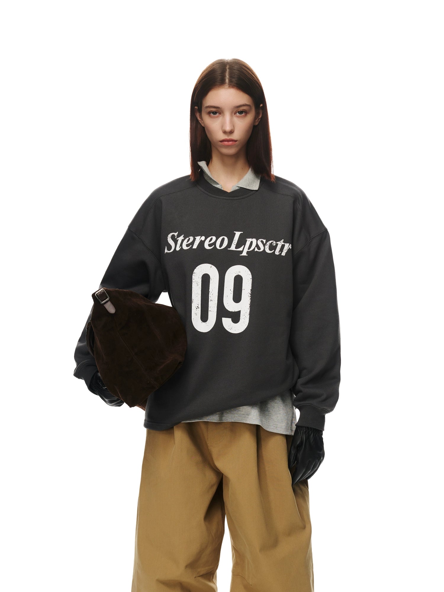 Loopsoon Collar Design Front Chest Digital Print Sweater
