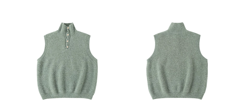 LR MADE Knitted Lapel-neck Half-cardigan Vest