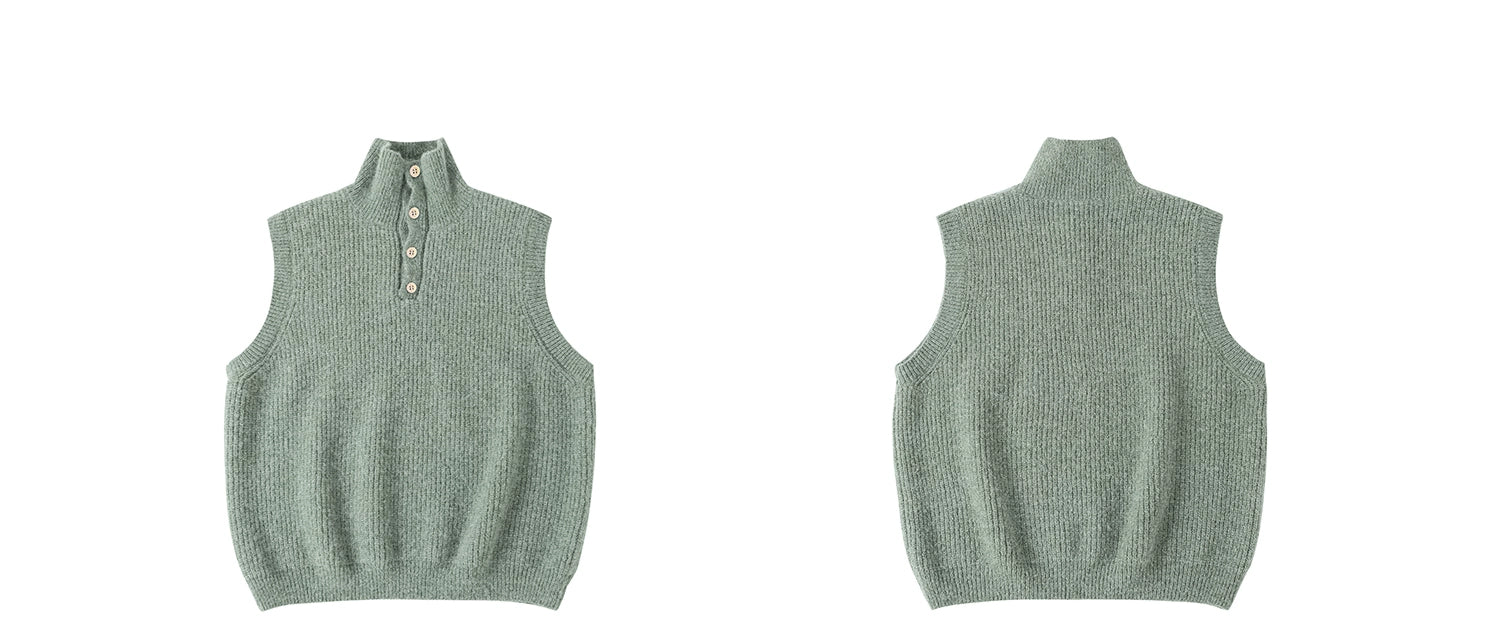 LR MADE Knitted Lapel-neck Half-cardigan Vest