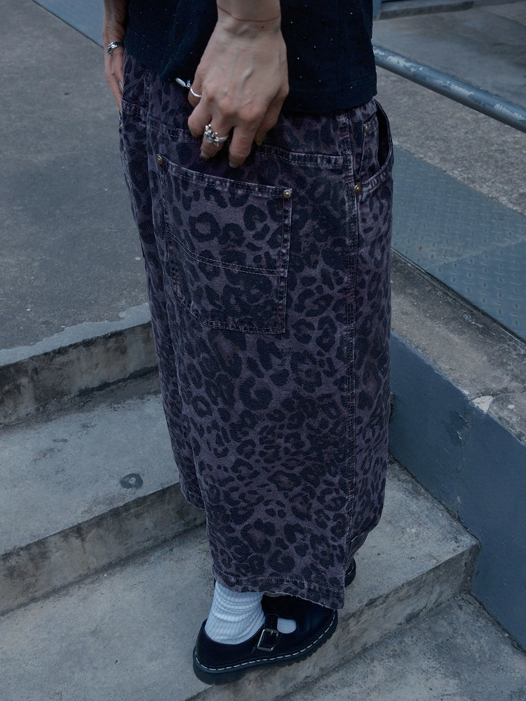 MMBBT Old Leopard Print Elastic Waist Seven-point Casual Pants