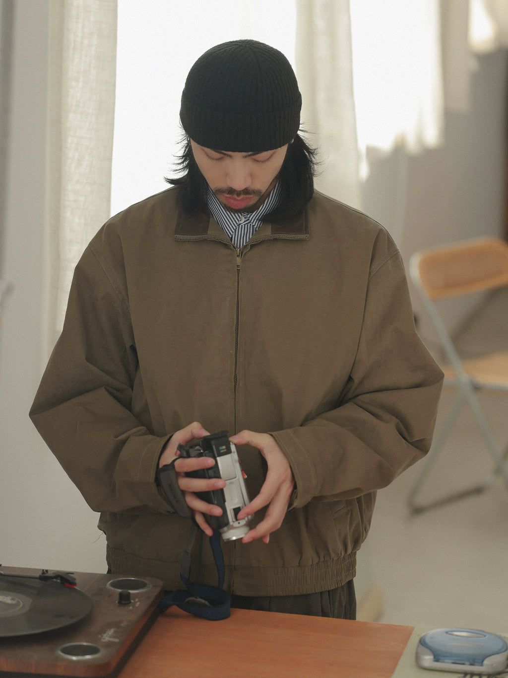 NOEARS Japanese Stitching Pu Contrasting Collar Jacket