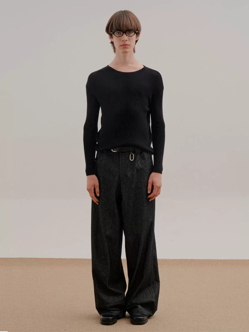COLN Large Neckline Pit Strip Knitted Sweater
