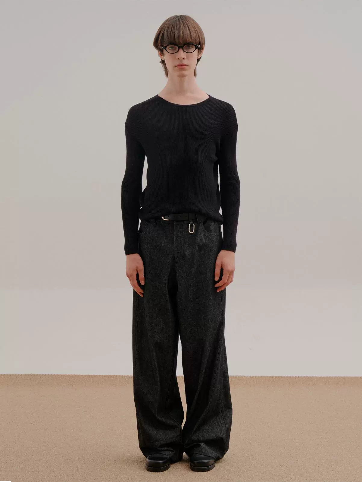 COLN Large Neckline Pit Strip Knitted Sweater