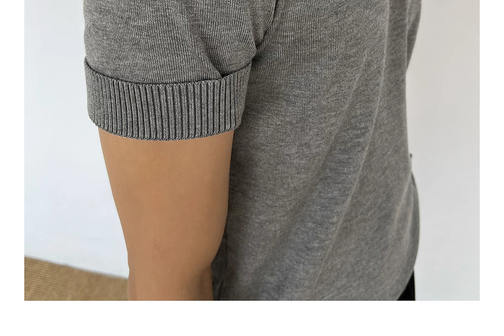 Chein Minimalist Contrasting Color V-neck Knitted Tee
