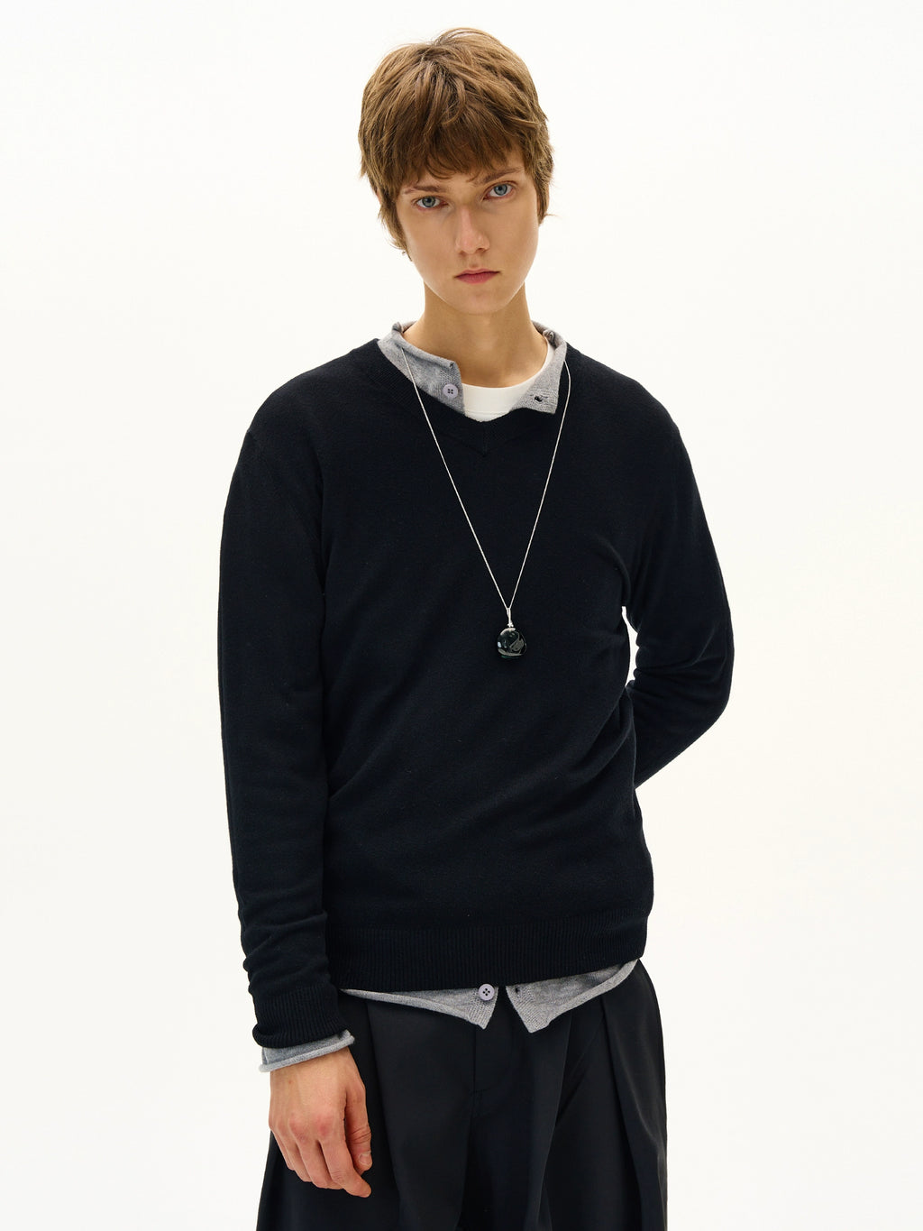 MADWITCH Vintage Simple V-Neck Knitted Bottom Sweater