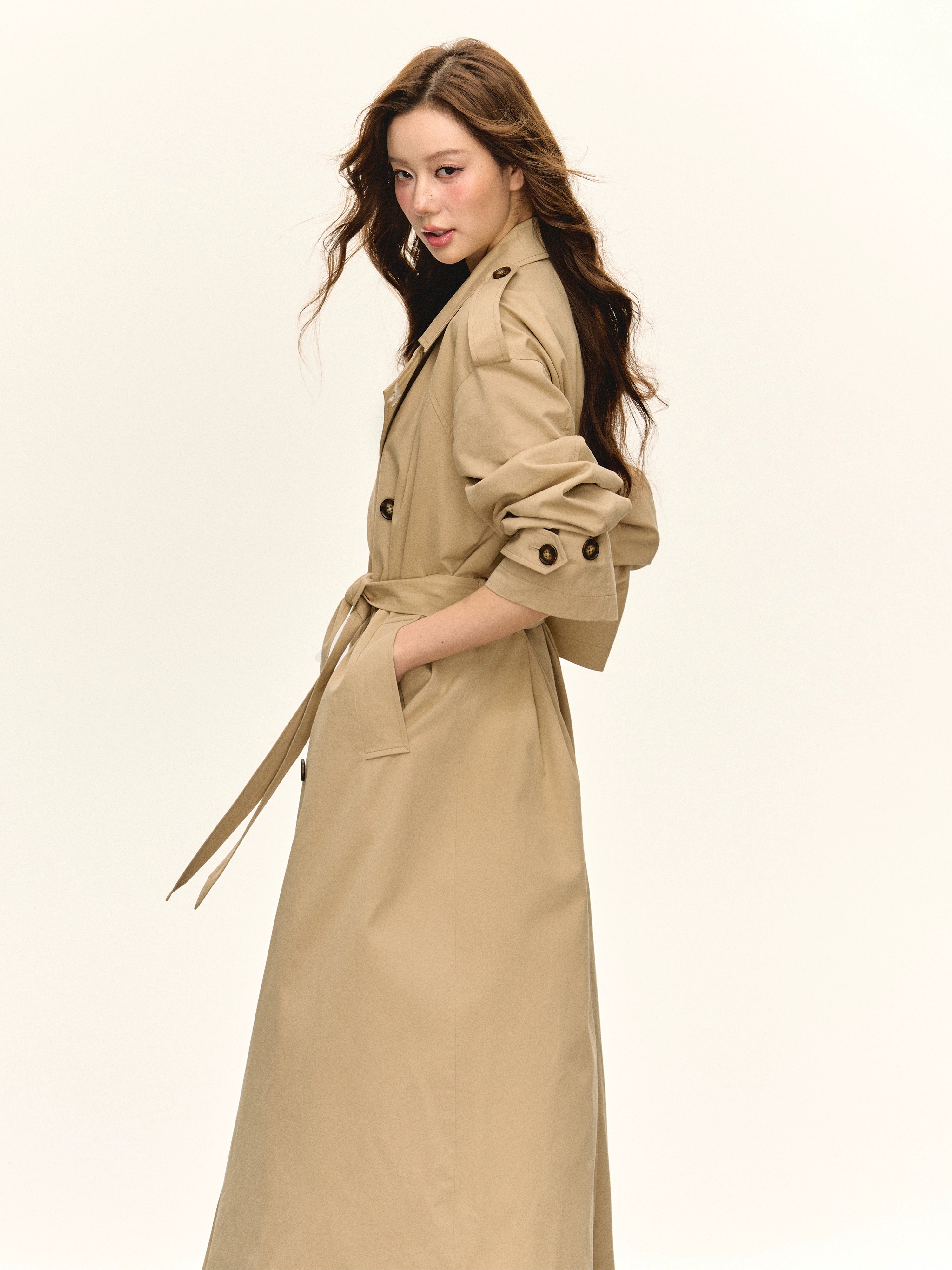 Ariseism Vintage Lapel Double-Breasted Temperament Windbreaker Jacket