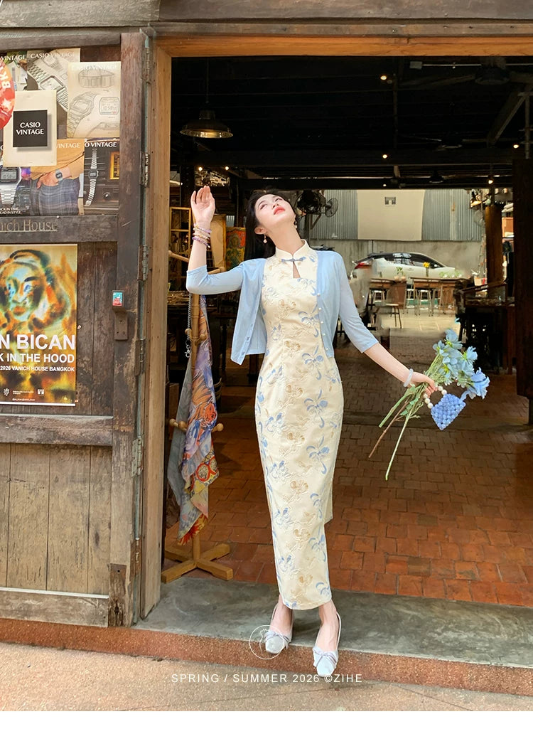 ZIHE New Chinese Embroidered Cheongsam Dress