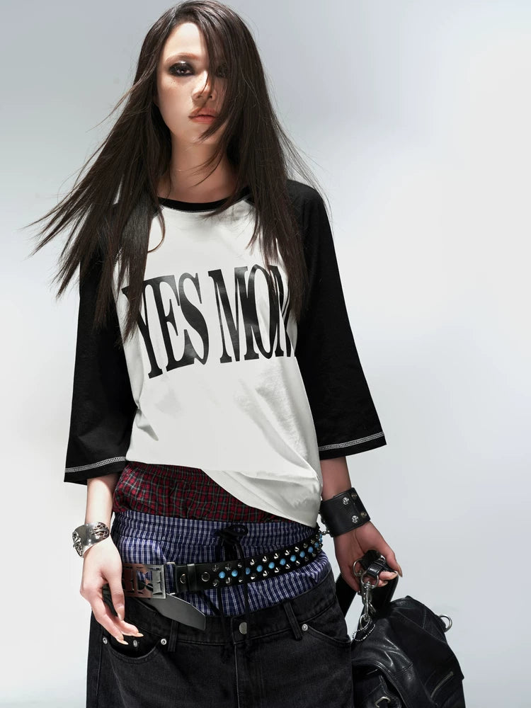 PCCVISION Splicing Shoulder Print Long Sleeve