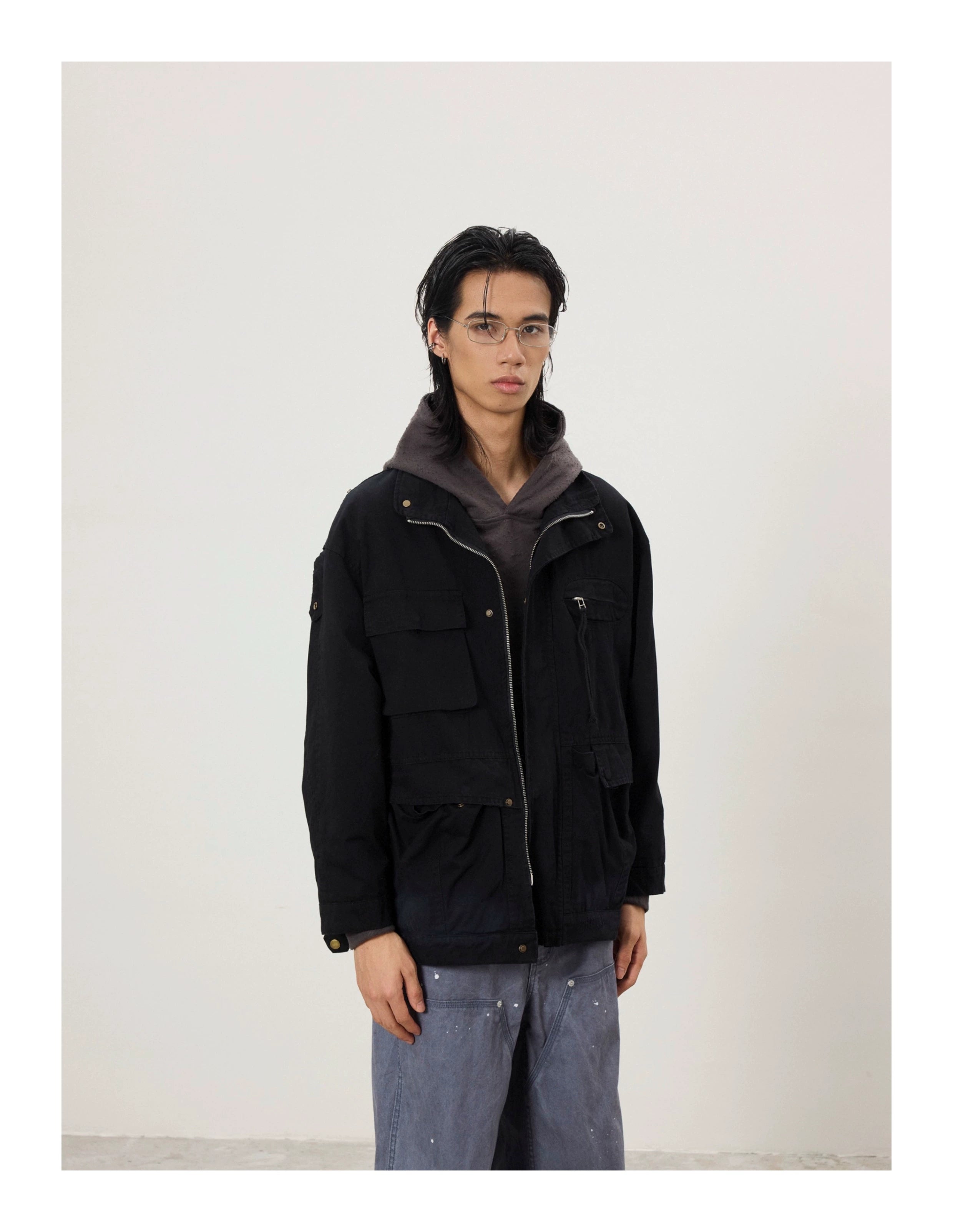 BTSG Multi-pocket Stand-up Collar Zip-up Tooling Jacket