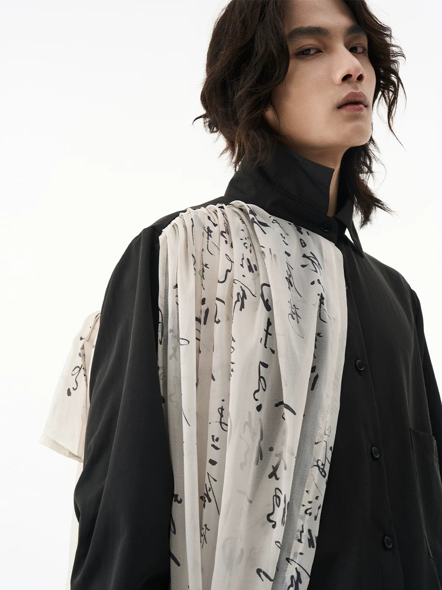 CNEW Ink Chinese Character Splicing Irregular Long-sleeved Shirt