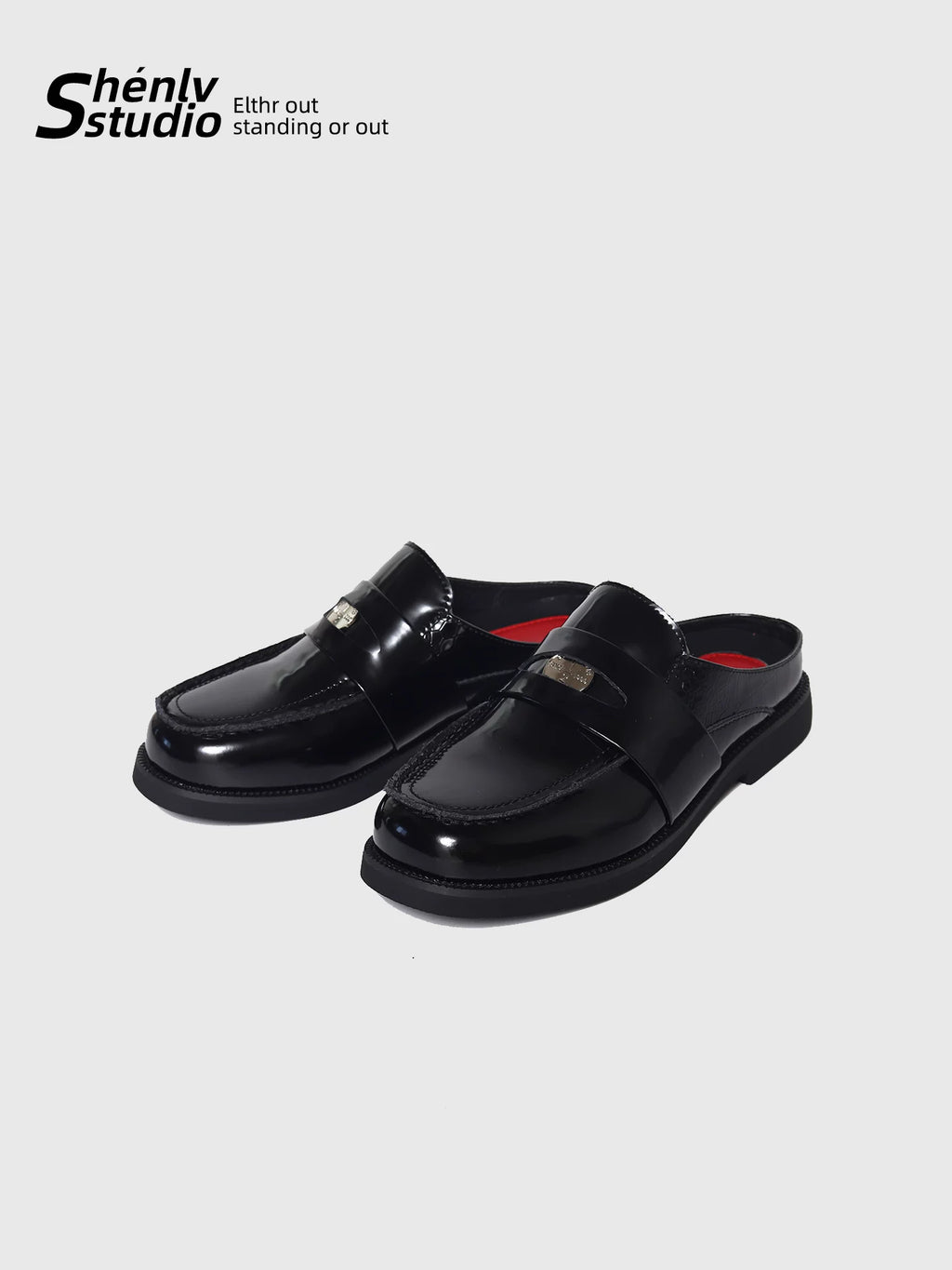SHENLV STUDIO Glossy One-pedal Casual Leather Slippers