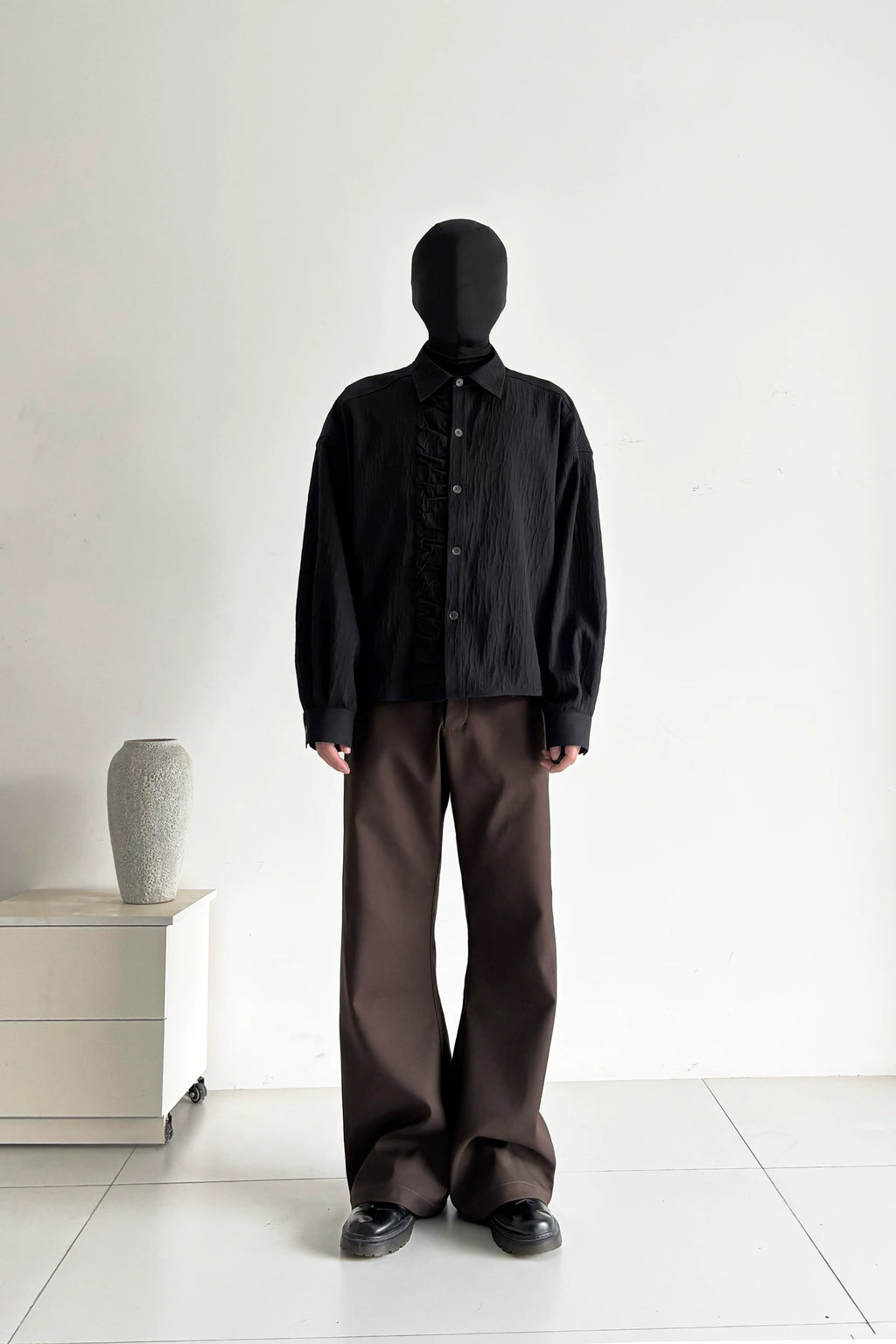 SOUTHFISH Pleated Texture Loose-fitting Long-sleeved Shirt
