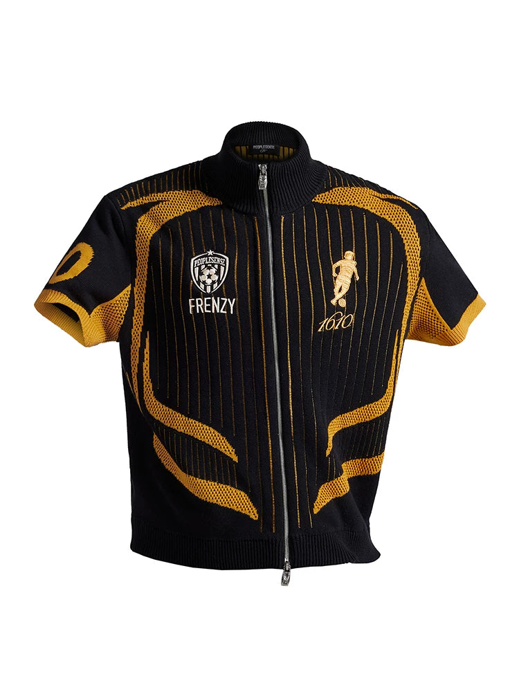 PEOPLESENSE Stand-up Neck Zipper Knitted Polo Shirt Tee