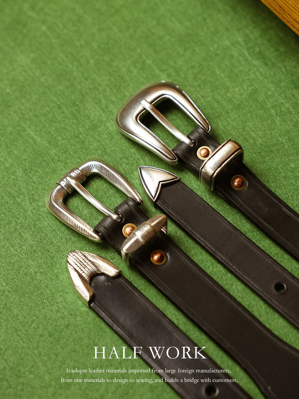 HALF WORK American denim cavalry belt retro tanned leather handmade pure cowhide leather belt for men and women