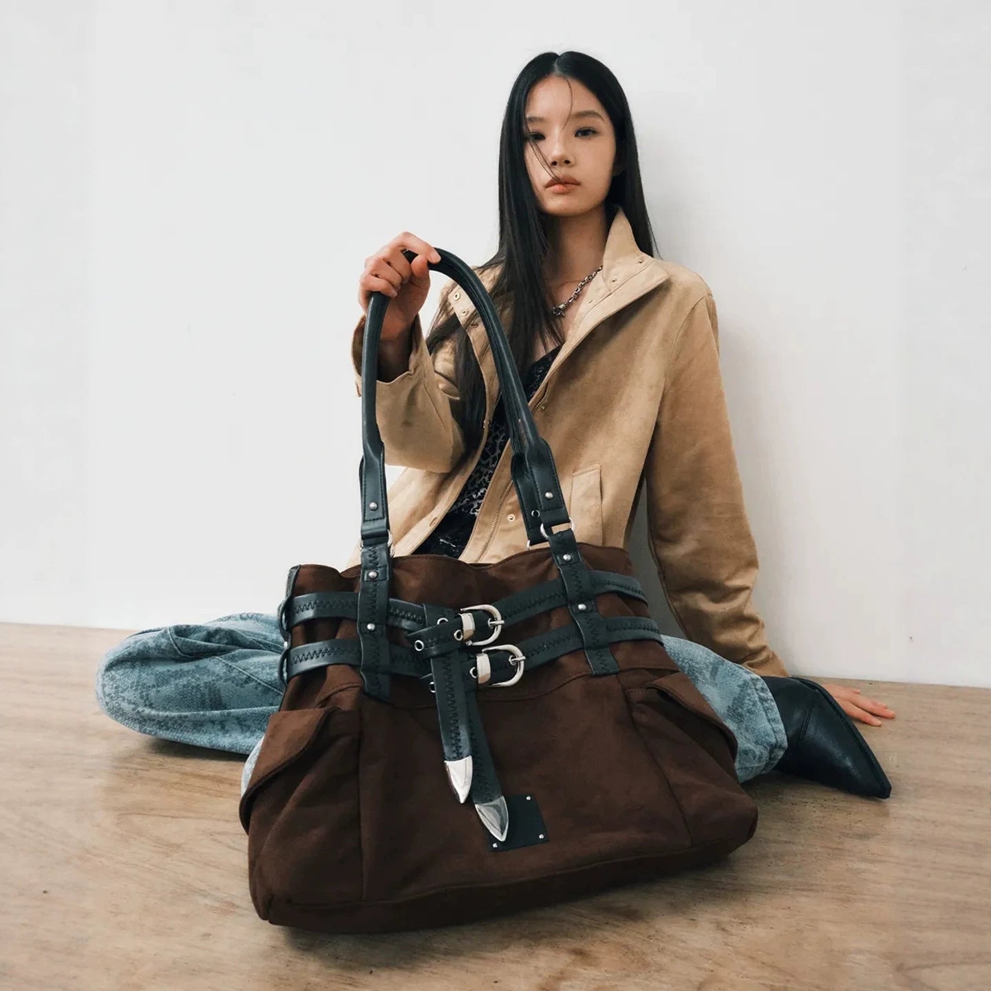 SQUARE x LINY LIBERTY Vintage Belt Buckle Mechanical Locomotive Wind Tote Bag