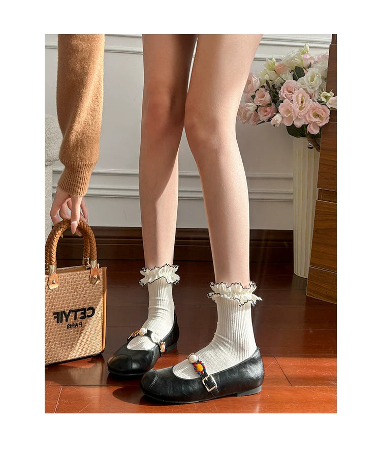 CHRNDXEE Retro Round Head Shallow Mouth Flat Mary Jane Shoes