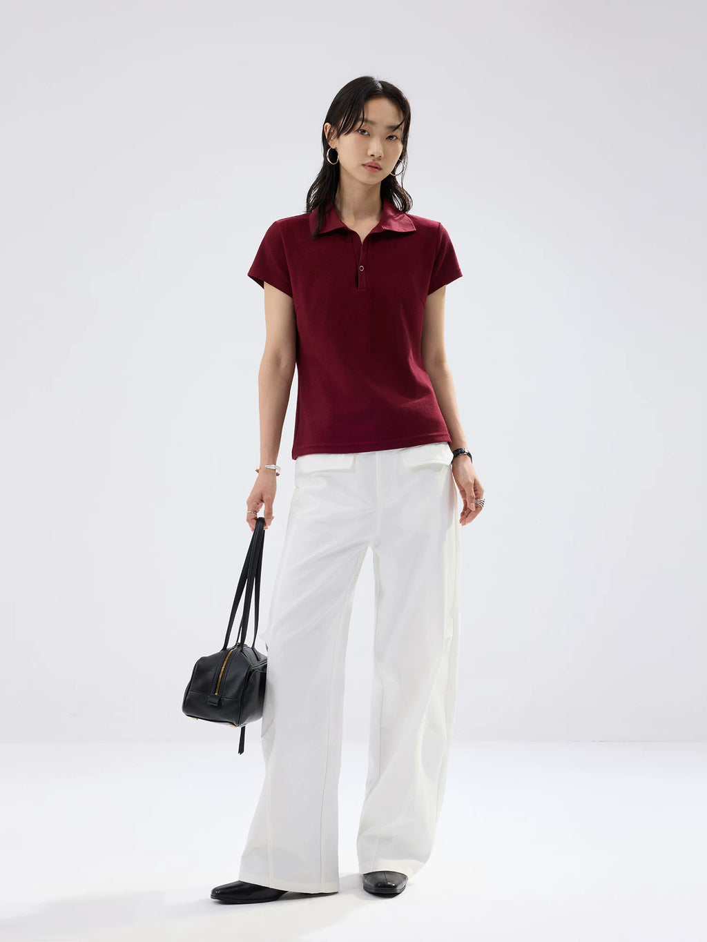Sameuoo Lapel, Shoulder-length Slimming Tee