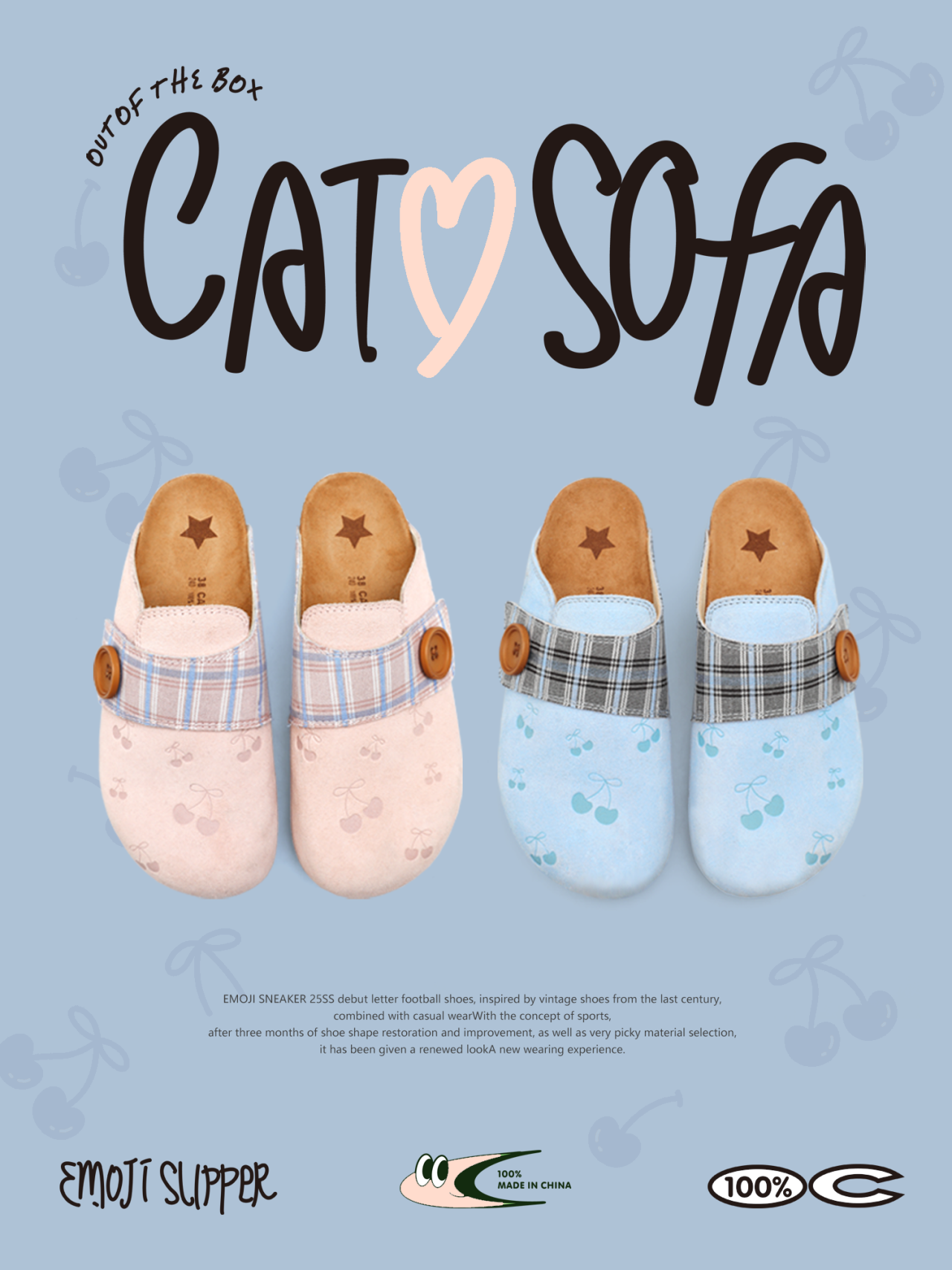 Cat & Sofa Cherry One Pedal Bag Head Half Slippers