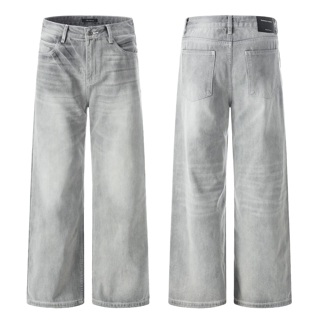 11KN Wide-Leg Washed Relaxed Straight Jeans
