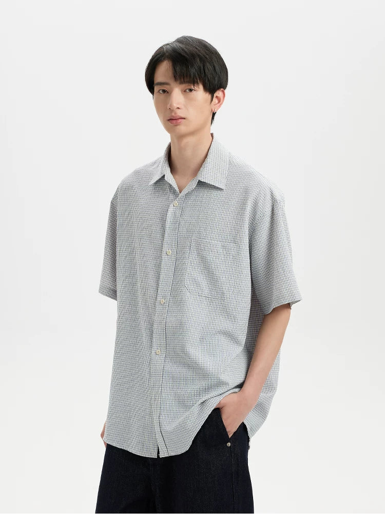 BUTTBILL Plaid Pocket Short-sleeved Shirt
