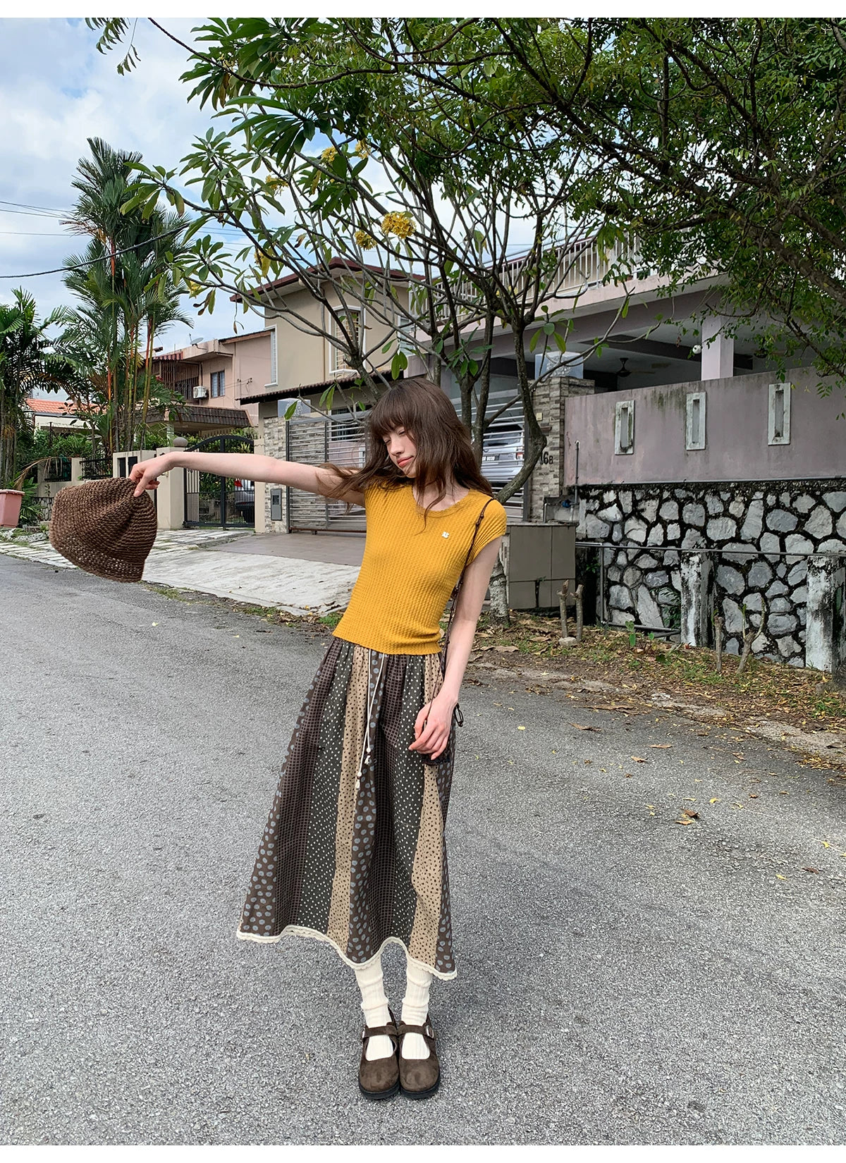 KANO Vintage Parquet Pleated Skirt
