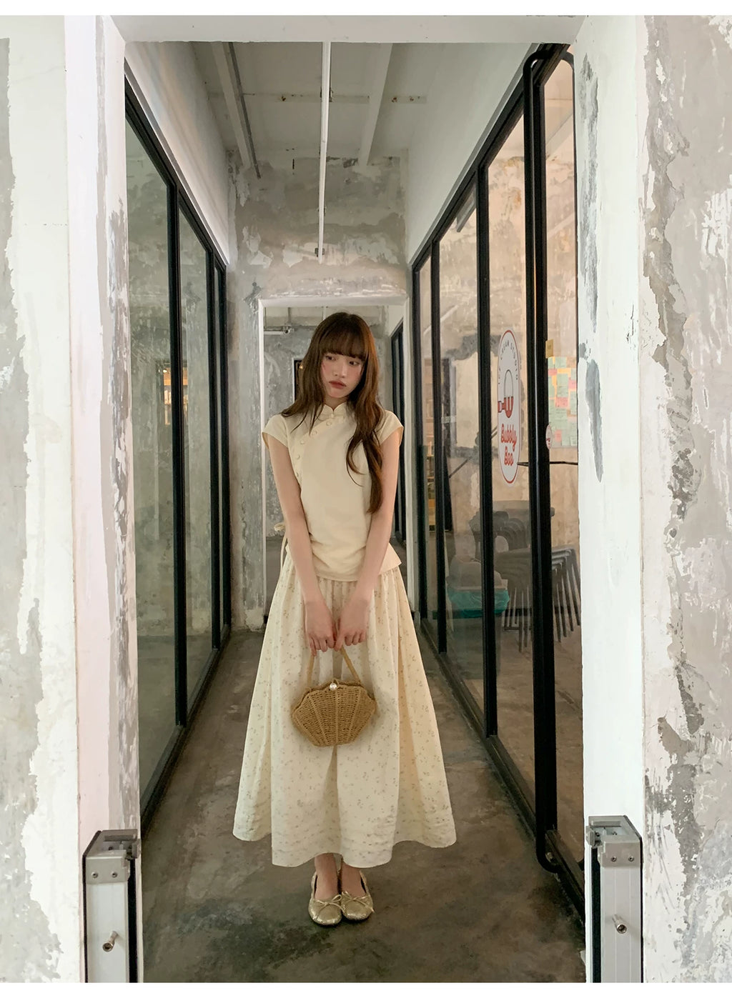 KANO Stand-up Collar Top Skirt Set