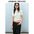 URBAN REVIVO Bow Texture Lace-up Short-sleeved Knitted Sweater