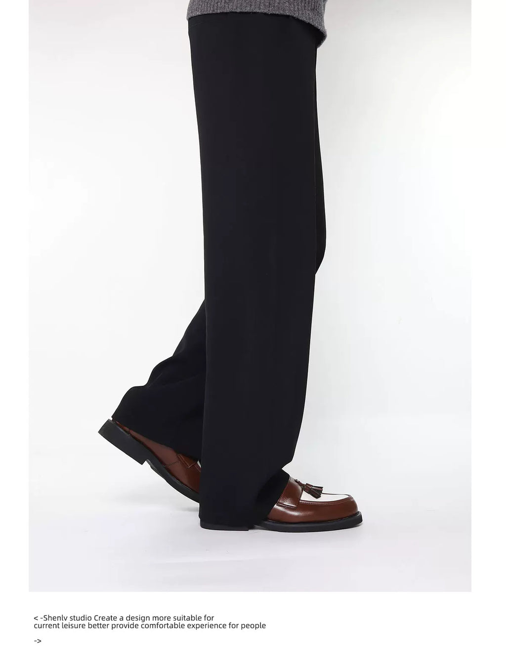 SHENLV STUDIO Color Matching Tassel One-pedal Derby Leather Shoes