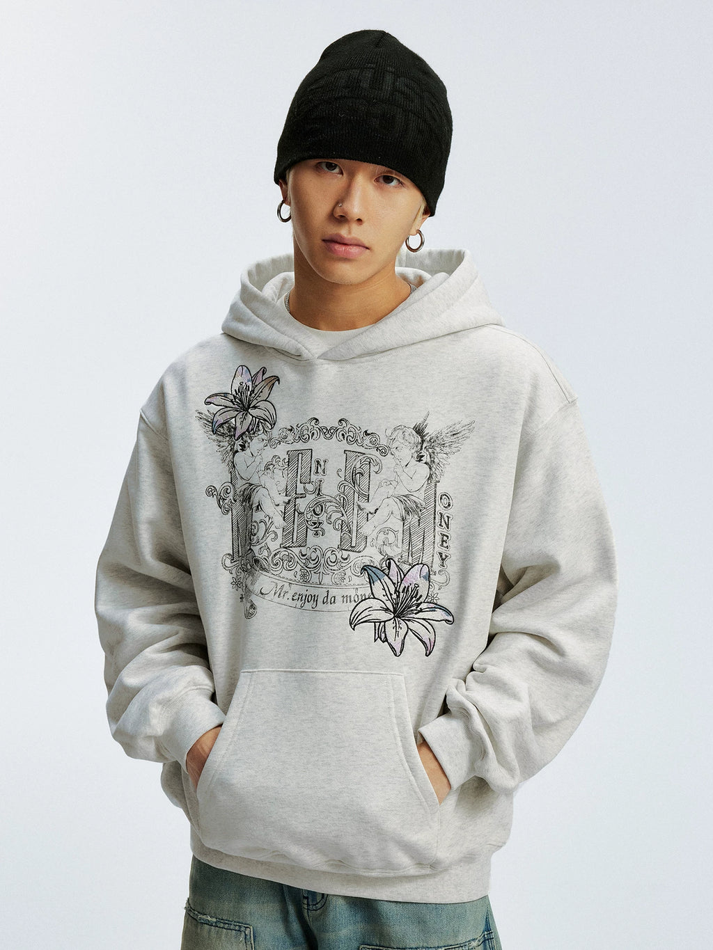 MEDM Symmetrical Angel Printed Casual Hooded Sweater
