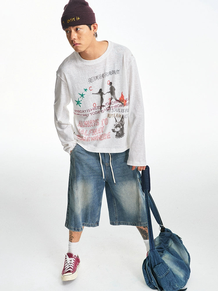 CoosRetro Vintage Loose Breathable Hot Diamond Printed Long Sleeve