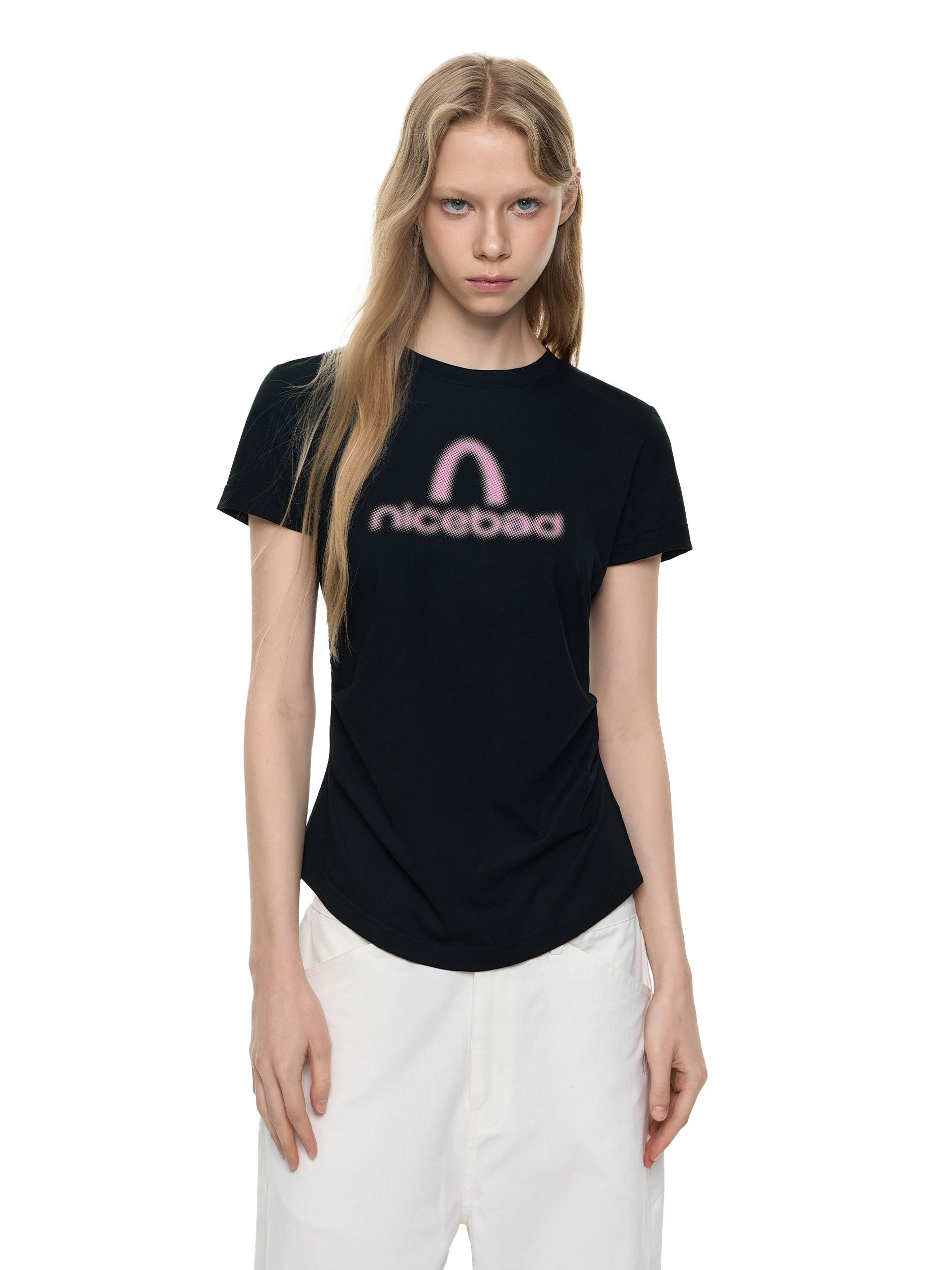 NICEBAD Wrinkle Print Front Shoulder Tight Versatile Tee