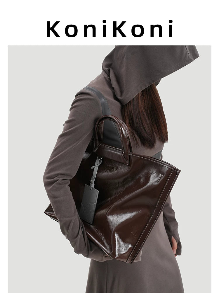KoniKoni Leather Niche Large Capacity Shoulder Messenger Bag