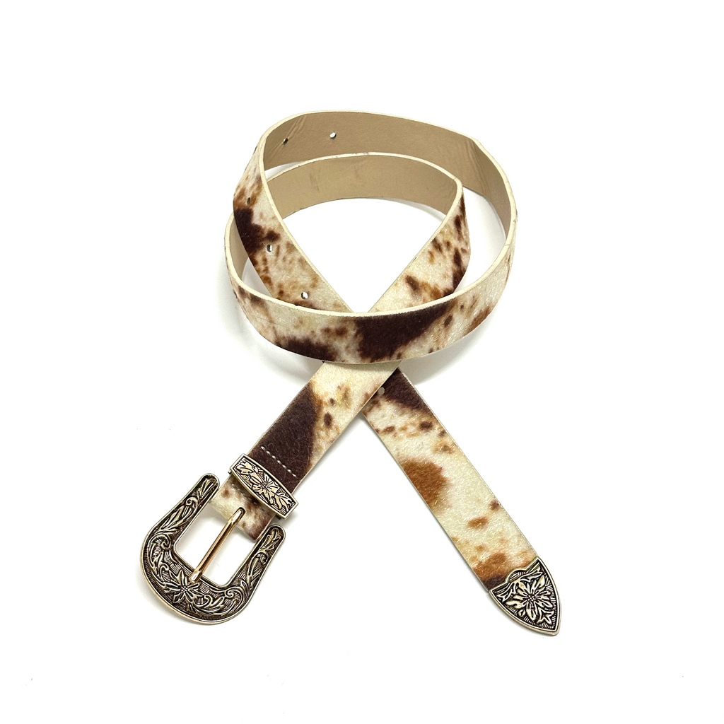 DPOL Design Beige Cow Pattern Belt